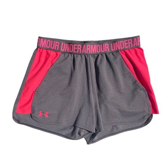 Under Armour athletic shorts play up running workout gray hot pink women medium - Picture 1 of 6